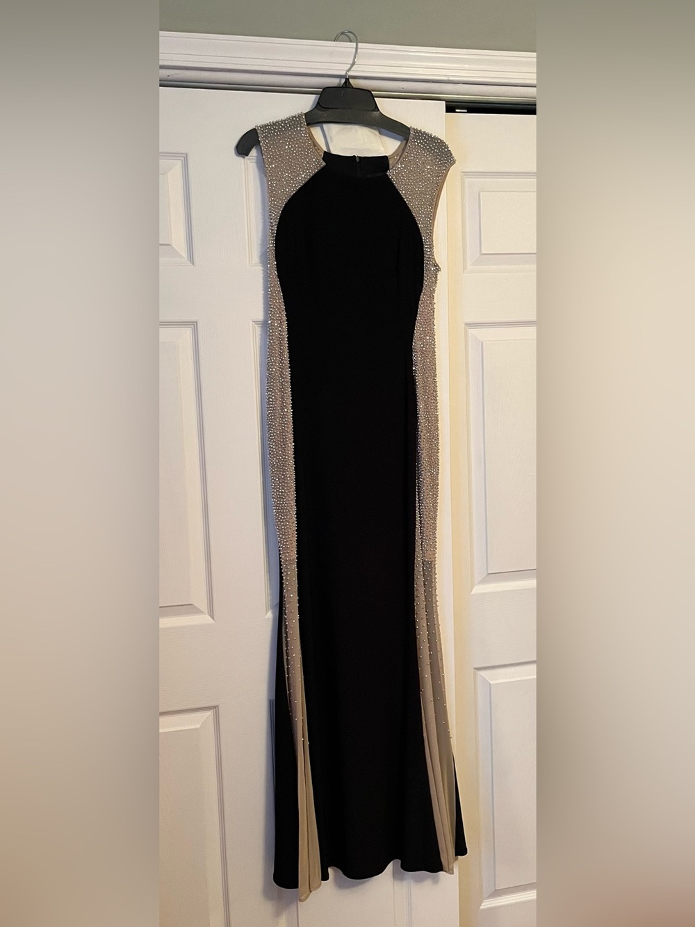 Elegant Black Wedding Dress with Embellished Cream Side Panels